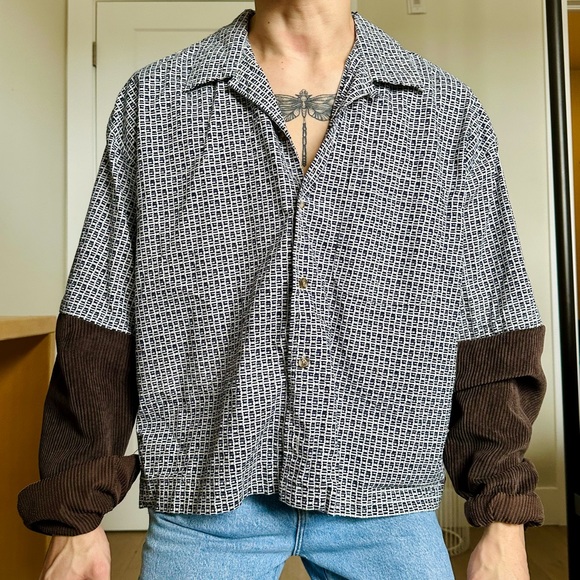 Custom Made Button Down with corduroy sleeves. - Picture 3 of 4
